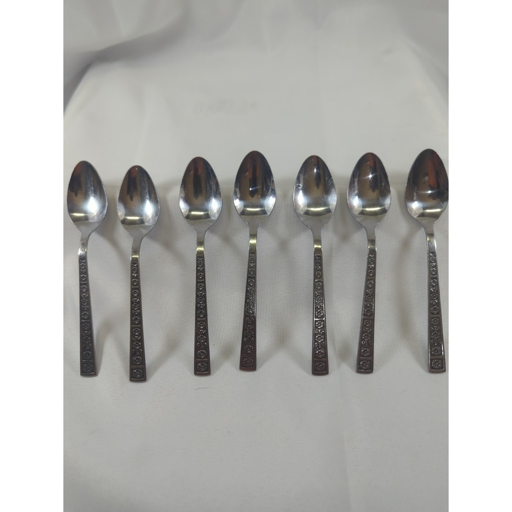7 Vintage Imperial Serta Korea Floral Flatware Stainless Silverware Spoons